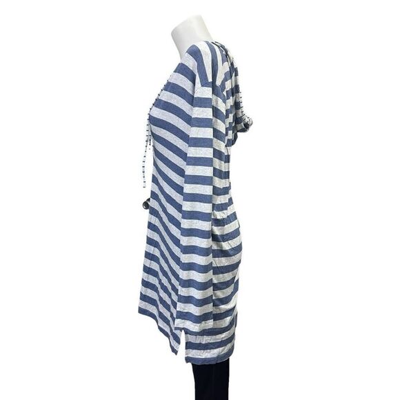 Tommy Bahama Striped Blue Longseeve Deep V Neck Cover Up Beach Hoodie sz M - Picture 3 of 8